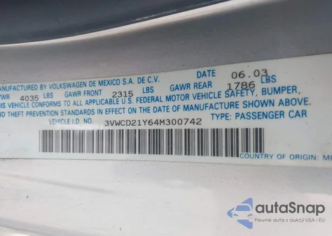 2004 Volkswagen New Beetle Gls 1.8T from USA, damaged, VIN 3VWCD21Y64M300742